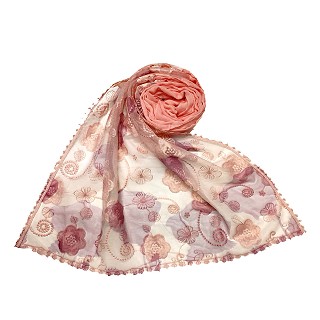 Women Designer Flower Hijab -Orange