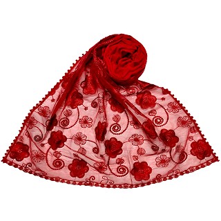 Women Designer Flower Hijab -Red