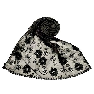 Women Designer Flower Hijab -Grey