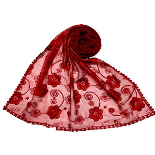 Women Designer Flower Hijab -Maroon