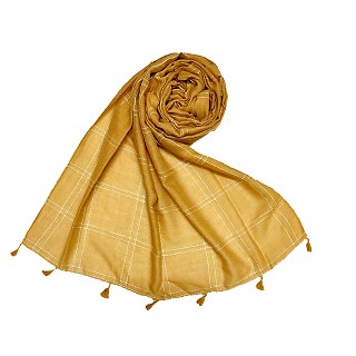 Designer hand work white threaded square grid hijab- Yellow