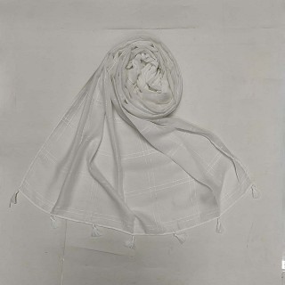 Designer hand work white threaded square grid hijab- White