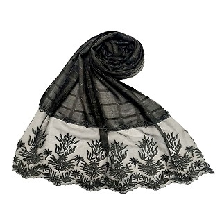 Designer square shaped with flowery net diamond hijab- Black