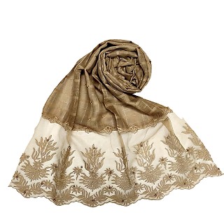 Designer square shaped with flowery net diamond hijab- Brown