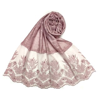 Designer square shaped with flowery net diamond hijab- Blurry pink