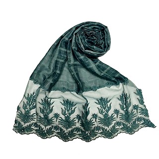 Designer square shaped with flowery net diamond hijab- Dark green