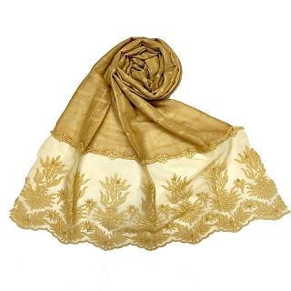 Designer square shaped with flowery net diamond hijab- Yellow