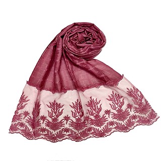 Designer square shaped with flowery net diamond hijab- Purple