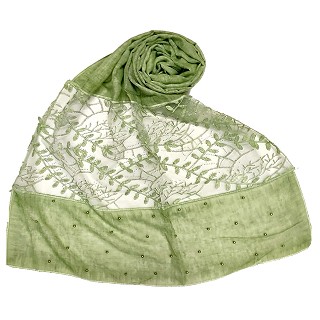 Premium cotton designer diamond and pearl studded  hijab- Green