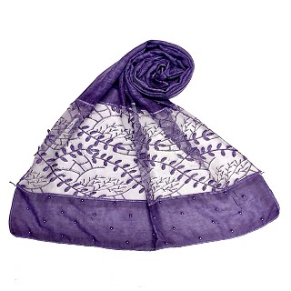 Premium cotton designer diamond and pearl studded  hijab- Purple