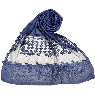 Designer diamond studded hijab with fringe's hijab- Blue