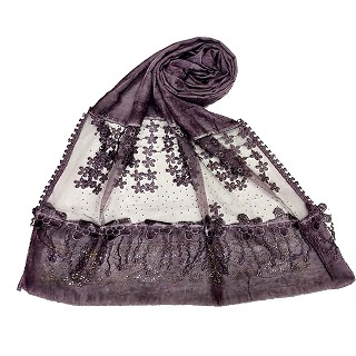 Designer diamond studded hijab with fringe's hijab- Coffee bean 