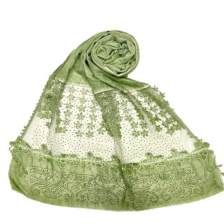 Designer diamond studded hijab with fringe's hijab- Green