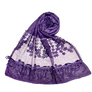 Designer diamond studded hijab with fringe's hijab- Purple