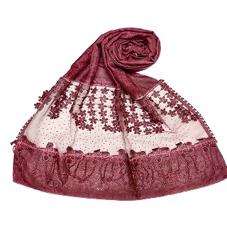 Designer diamond studded hijab with fringe's hijab- Maroon