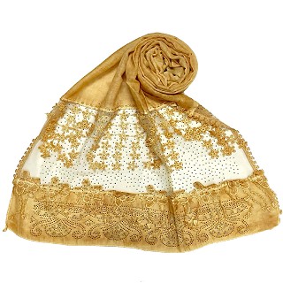 Designer diamond studded hijab with fringe's hijab- Yellow