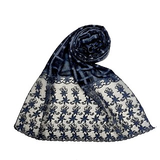 Designer trendy cotton diamond studded stole- Dark blue