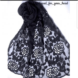 Cotton Lace Stole- Black