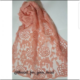 Designer Cotton Lace Stole - Peach Color