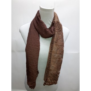 Cotton Half Net Stole- Coffee brown