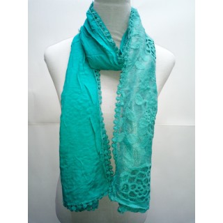 Cotton Half Net Stole-Teal Blue