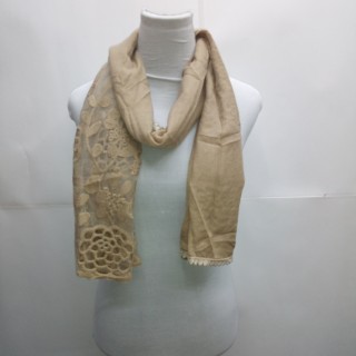 Cotton Half Net Stole- Light Brown