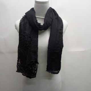 Cotton Half Net Stole- Pitch Black