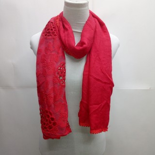 Cotton Half Net Stole- Ruby Red