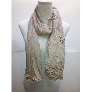 Cotton Half Net Stole- Light Grey