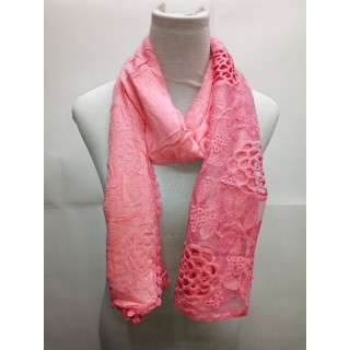 Cotton Half Net Stole- Punch Pink