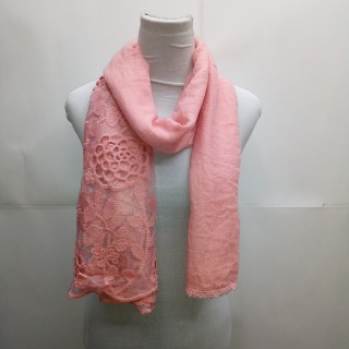 Cotton Half Net Stole- Salmon Pink