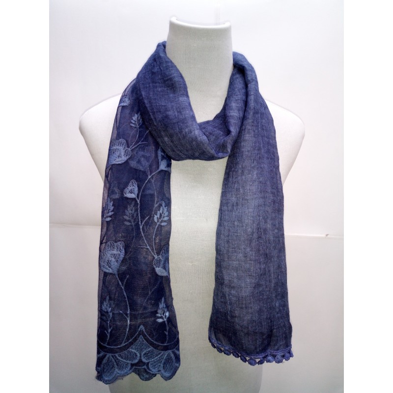 Stoles online Cotton half net stole Blue Color Scarf at