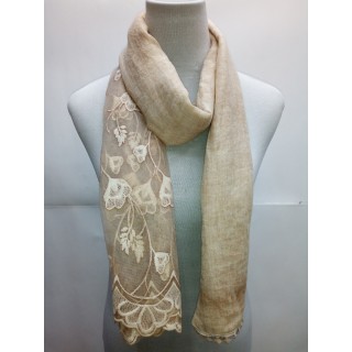 Cotton Half Net Stole- Light Brown