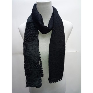 Cotton Half Net Stole- Ink BLack