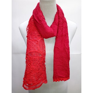 Cotton Net Stole- Cherry Red