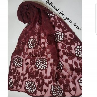 Designer Cotton Lace Stole- Maroon