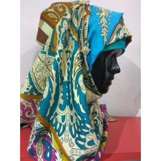 Blue Color Multi Printed Hijab -Satin Fabric