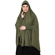 stretchable Jersey smoking at  sleeve prayer khimar Hijab - Olive