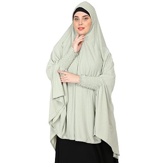 stretchable Jersey smoking at  sleeve prayer khimar Hijab - Sage Green