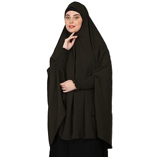 stretchable Jersey ruffle sleeves prayer khimar Hijab - Black