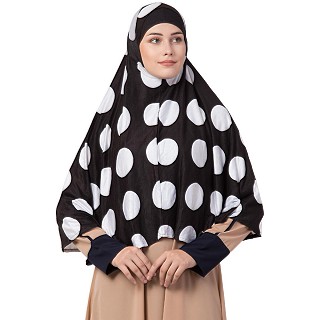 Prayer Hijab | Long Hijab | Khimer- Black-White