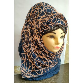 Designer Scarf in Blue- Half Net  