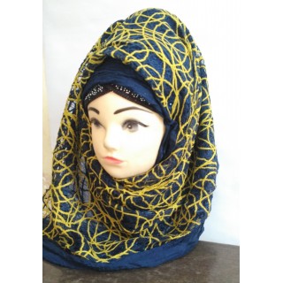 Designer Scarf in yellow printed- Half Net  