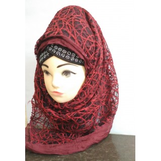 Designer Scarf in Maroon- Half Net