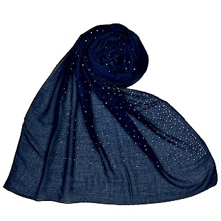 Cotton dew dew drop diamond studded all over stole - Blue