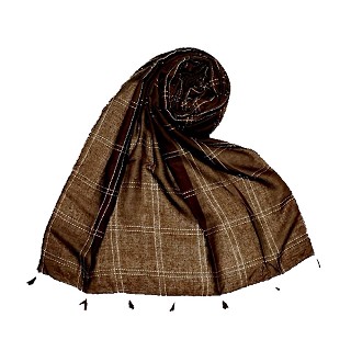 Hand Work White Threaded Grid Hijab - Brown