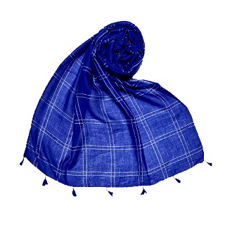 Hand Work White Threaded Grid Hijab - Blue