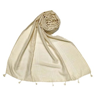 Hand Work White Threaded Grid Hijab - Cream