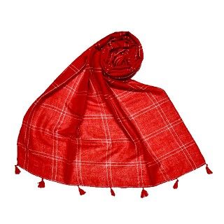 Hand Work White Threaded Grid Hijab - Red