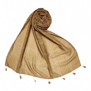 Hand Work White Threaded Grid Hijab - Light brown